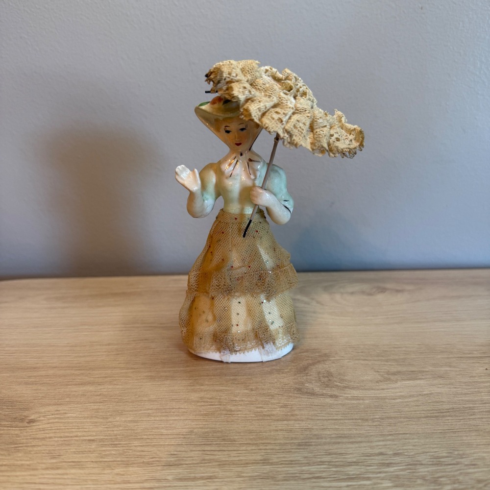 Vintage Tilso Japan Hand Painted Porcelain Lady Figurine Lace Parasol 53/127